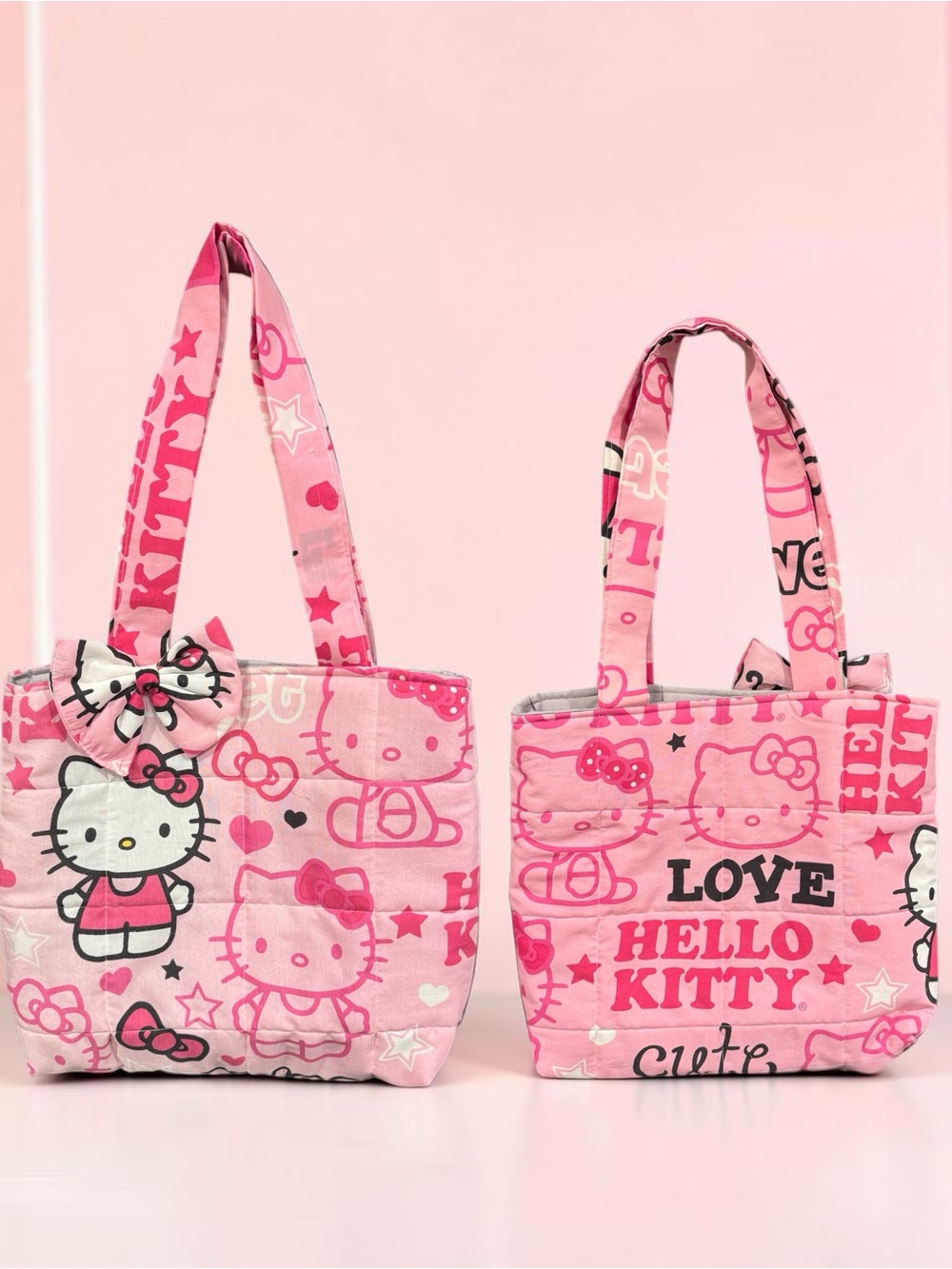 Handmade Hello Kitty Pink Patterned Quilted Tote bag